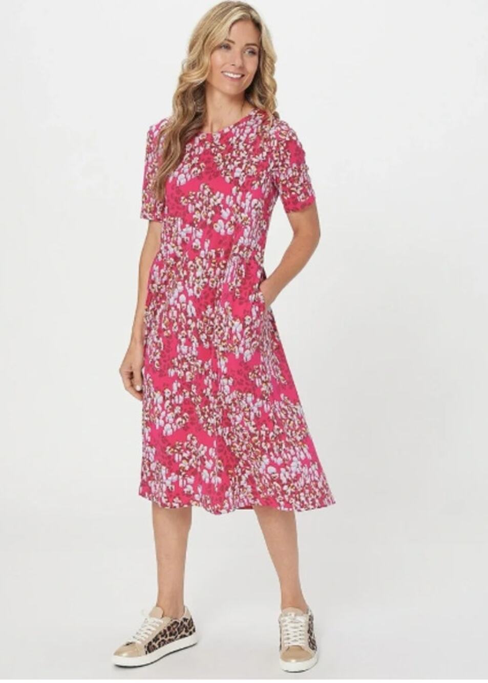 LOGO by Lori Goldstein Seamed Knit Midi Dress Pink Sz L Preppy Boho Casual